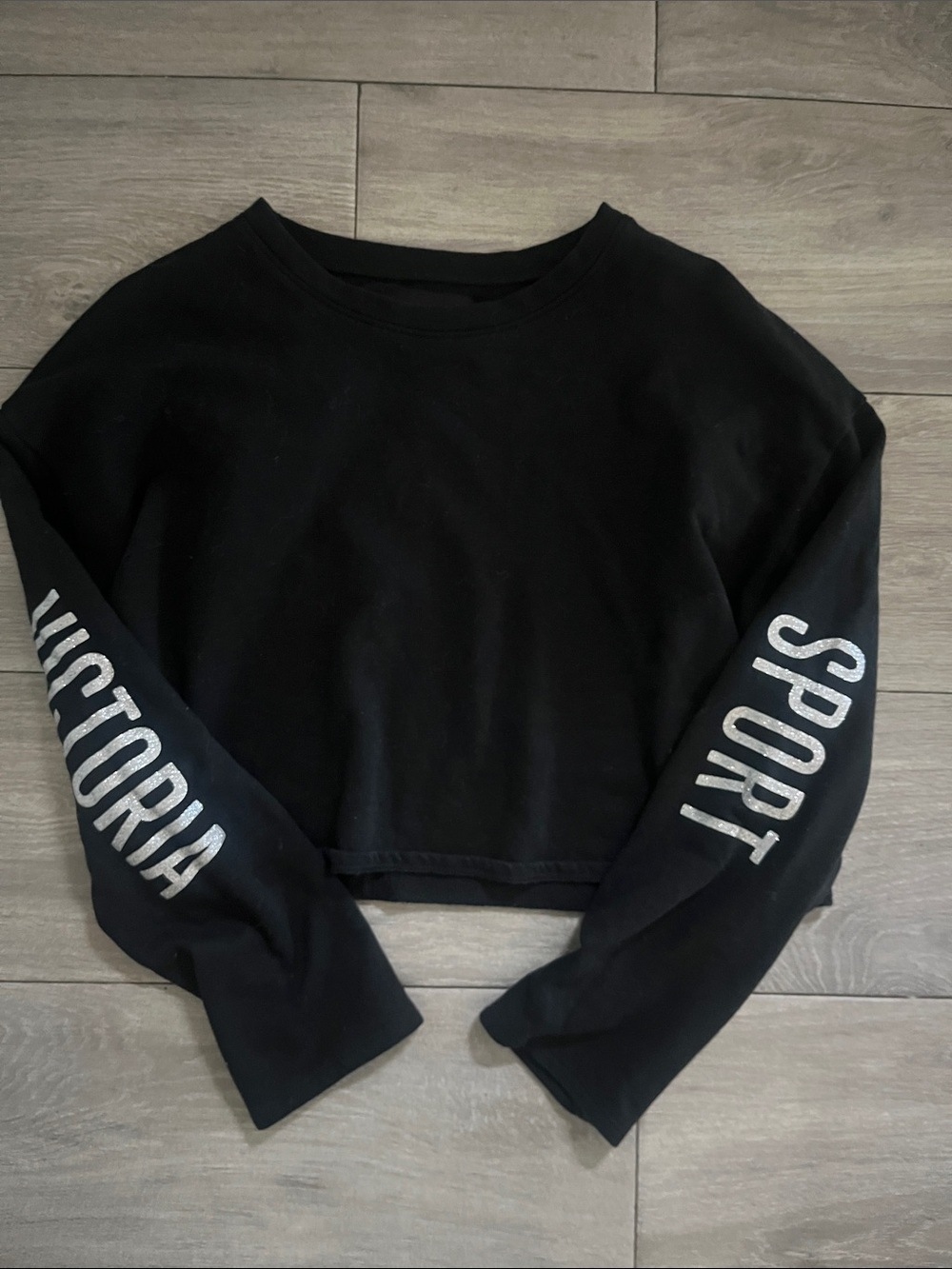 Black Cropped Sweatshirt with Sleeve Lettering